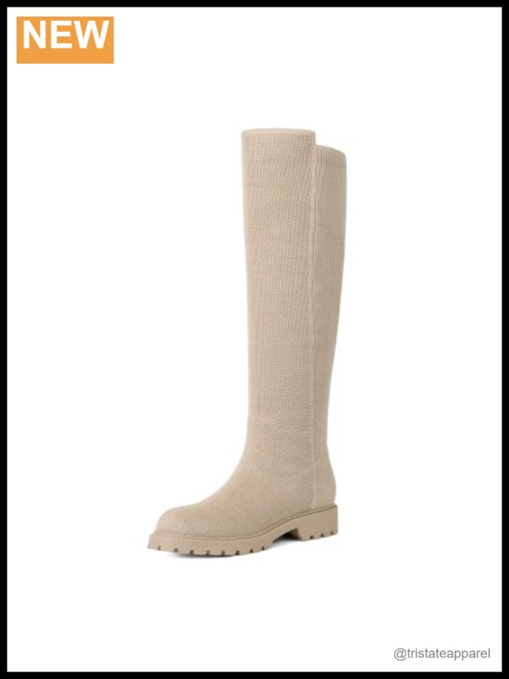Women's Knee High Stretch Knit Boots Rounded Toe Pull On Lug Sole